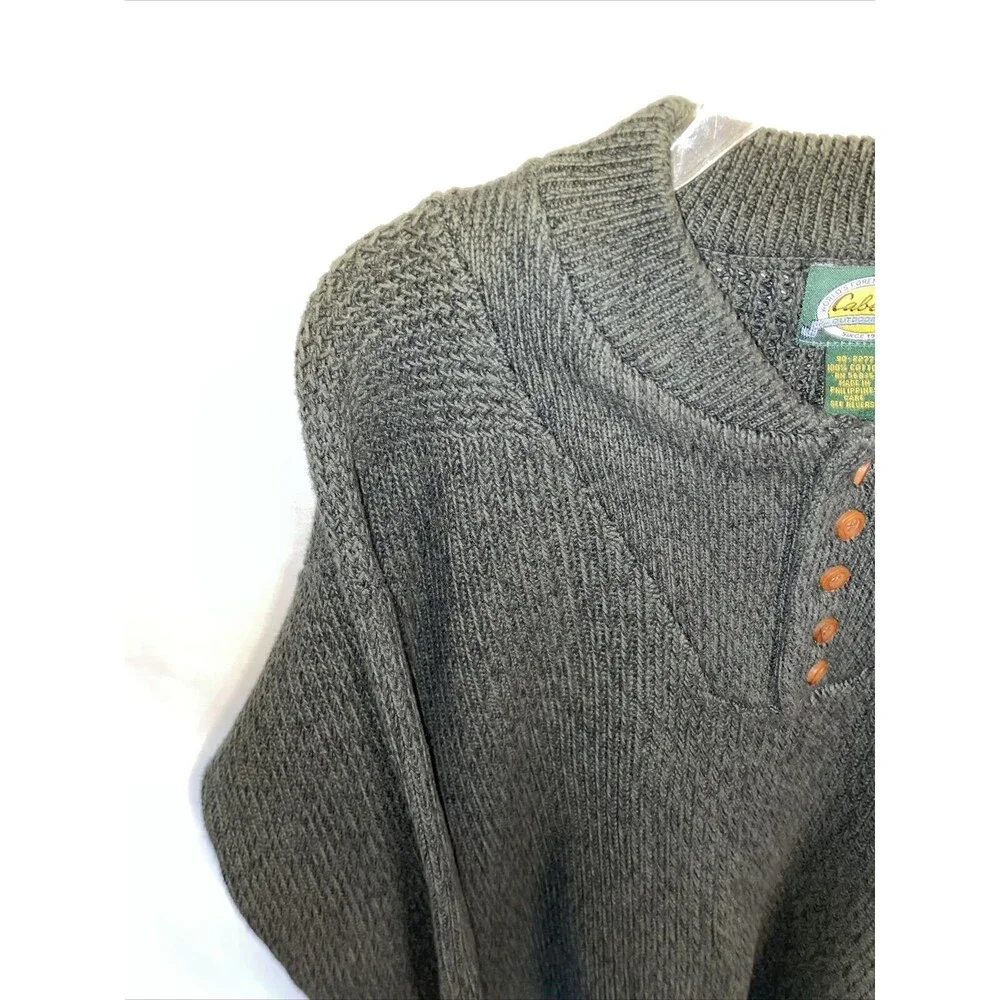 Cabela’s Mens Knit Sweater Size XL Green Dolman Sleeve Button Collar Comfort